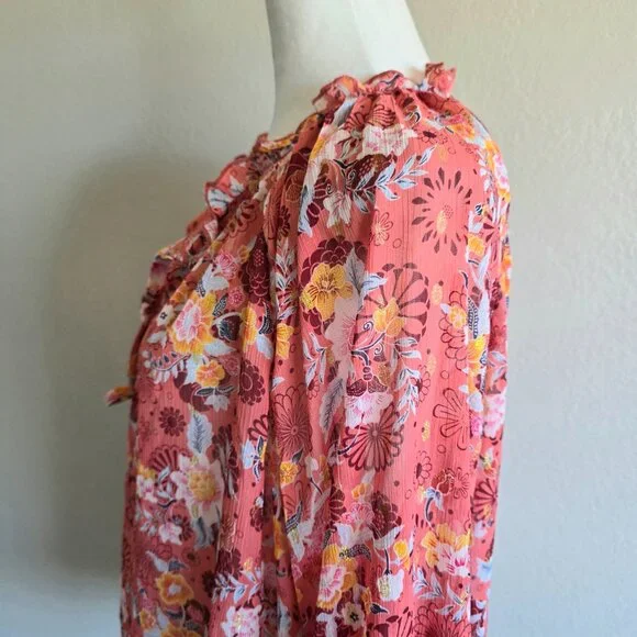 NEW Women Plus 2X Chiffon Pink Floral Relax Fit Blouse Gold Sparkle A Love Story - Picture 5 of 11